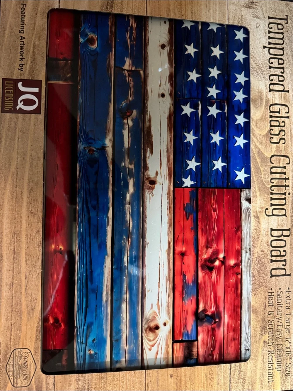 Tempered Glass Cutting Board with American Flag Design 250 Celebration